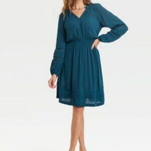 S (4-6) Women's Long Sleeve Mini Lace Dress Dark Teal Blue Target Knox Rose